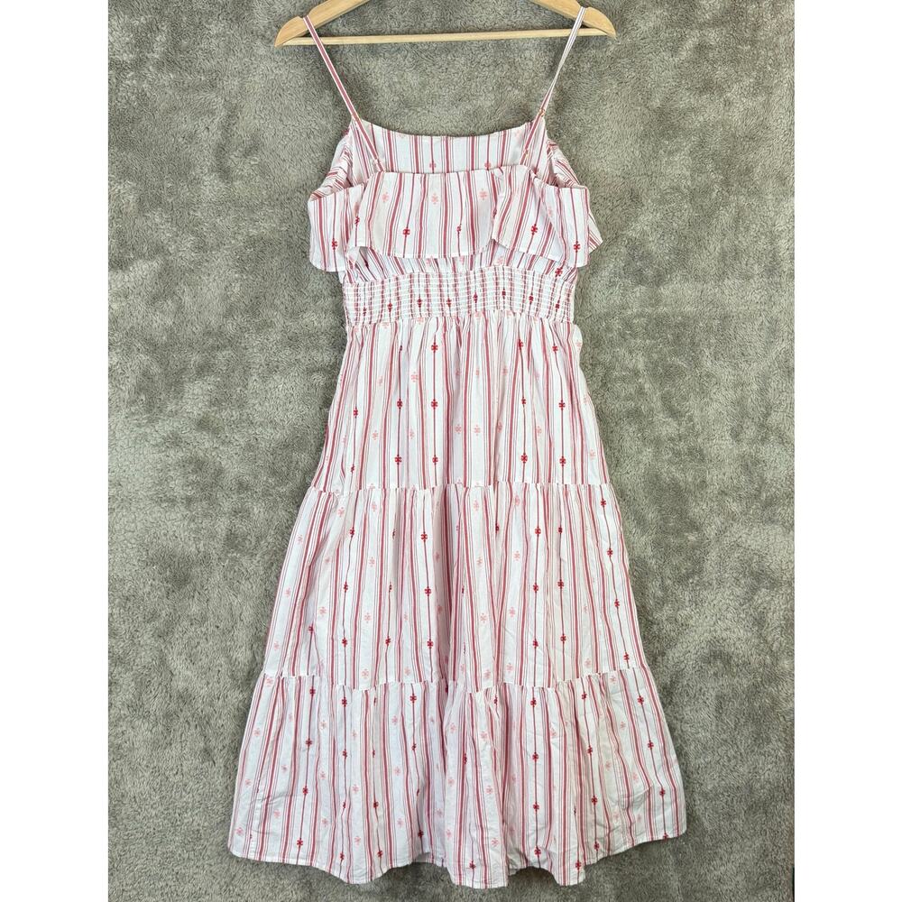 NWT LOFT Striped Ruffle Strappy Tiered Smocked Midi Dress White Red Pink XS - Picture 7 of 15
